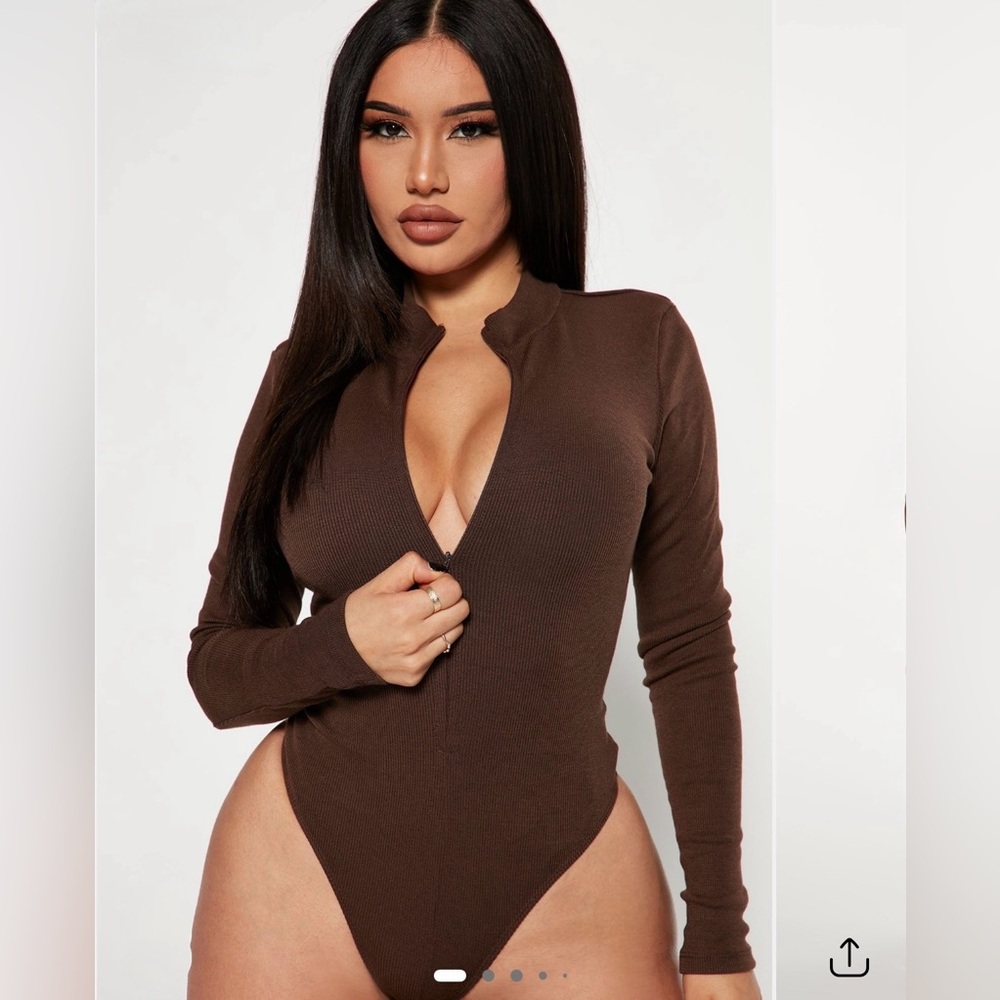 Fashion Nova Brown Long Sleeve Bodysuit